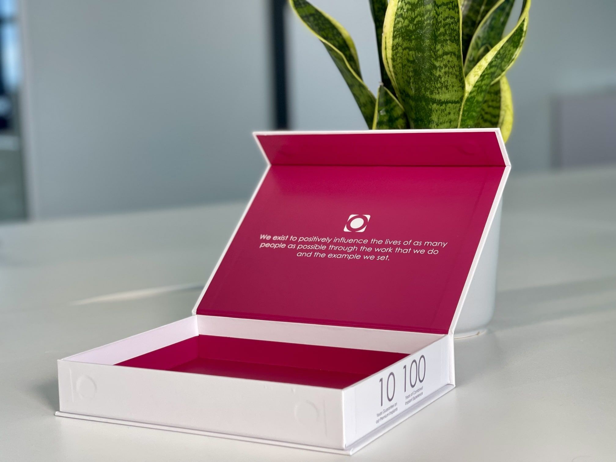 White gift box with pink interior