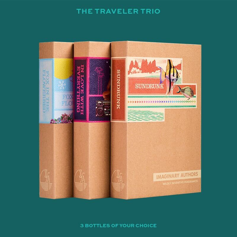 Book-spine travel carton trio