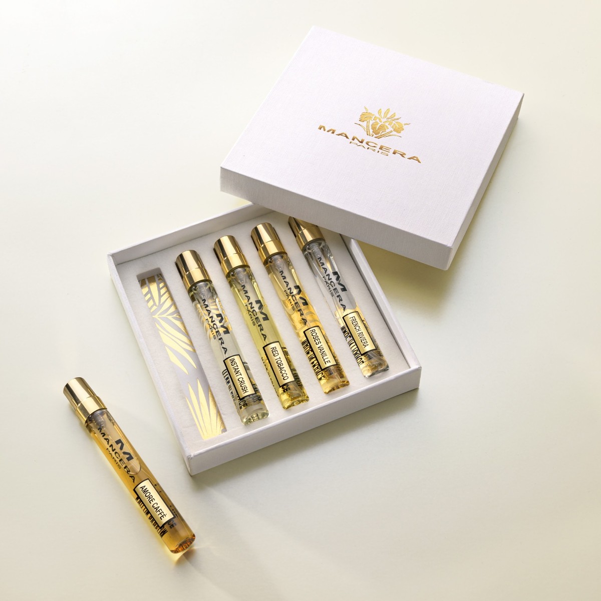 White-and-gold travel set